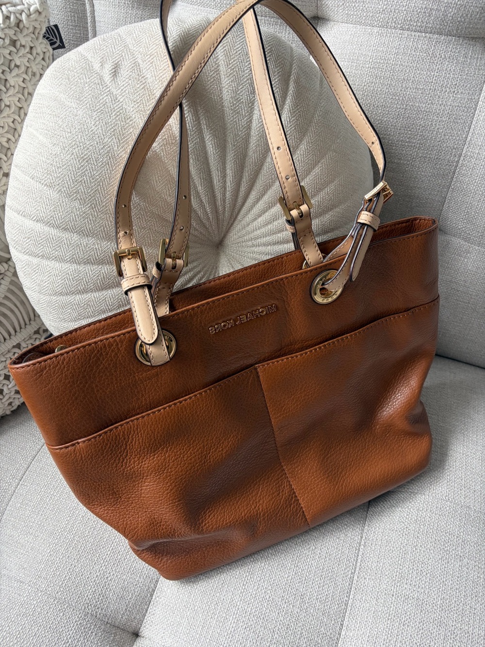 Michael Kors Cognac Leather bag with Beige Straps